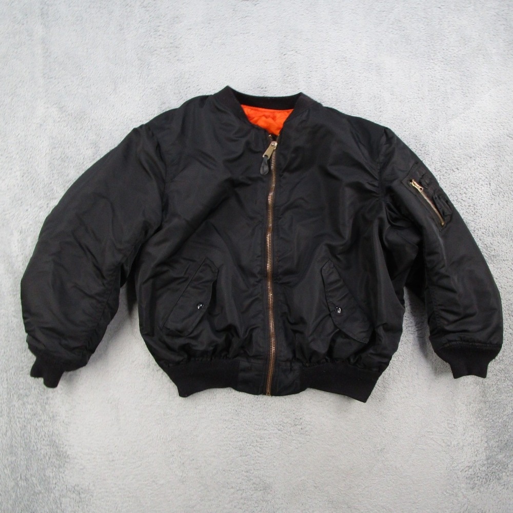 Golden Mfg Co MA-1 Flight Jacket Mens XXXL Black Bomber Orange Liner Made in USA